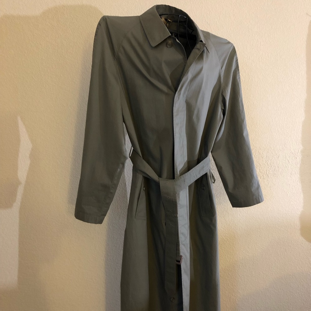 Vintage SANYO grayish green tailored cover button front Trench Coat 🧥 Size L